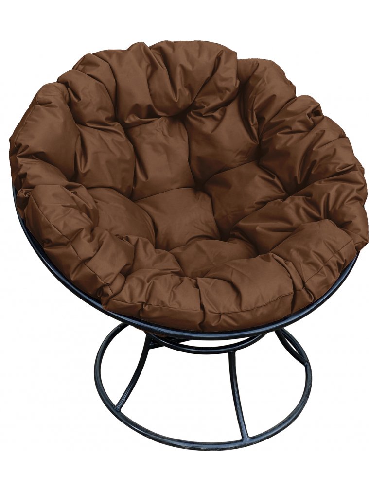 Металлическое кресло Папасан чёрное / коричневая подушка