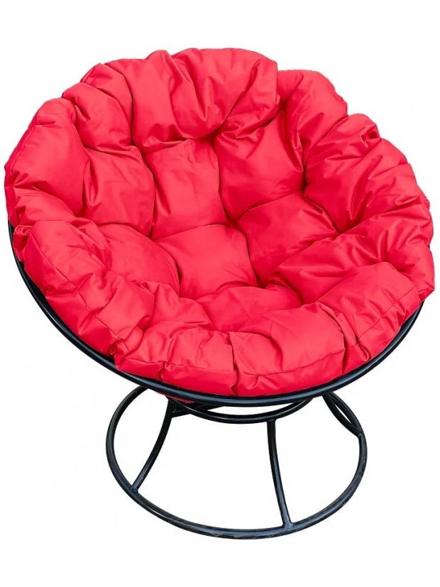 Металлическое кресло Папасан чёрное / красная подушка