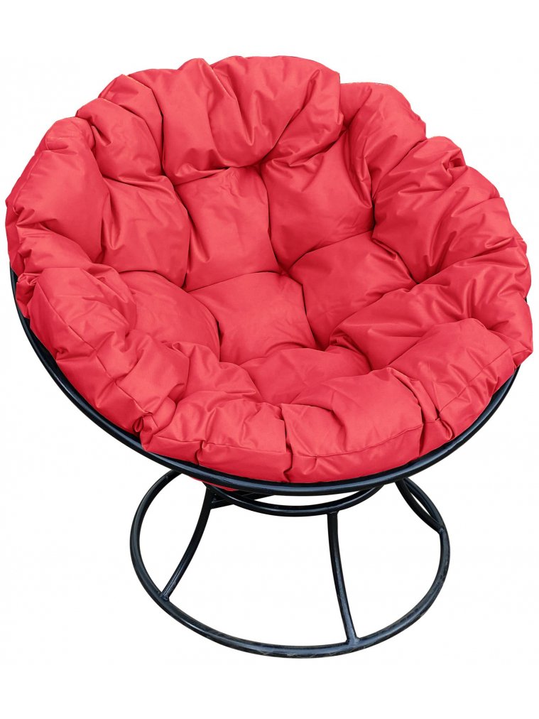 Металлическое кресло Папасан чёрное / красная подушка