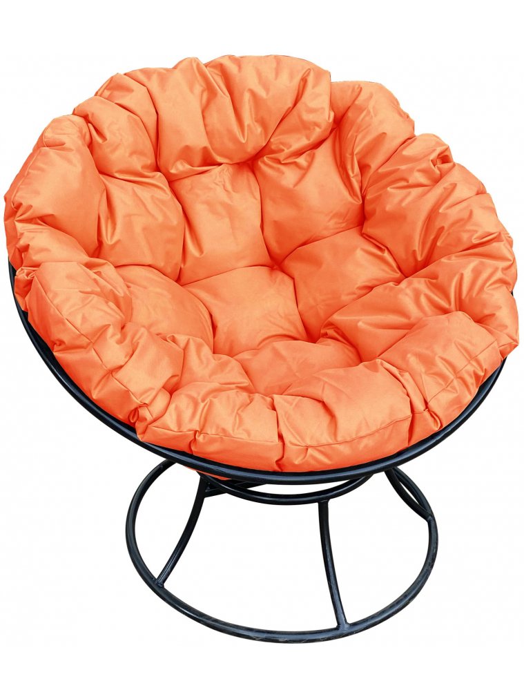 Металлическое кресло Папасан чёрное / оранжевая подушка