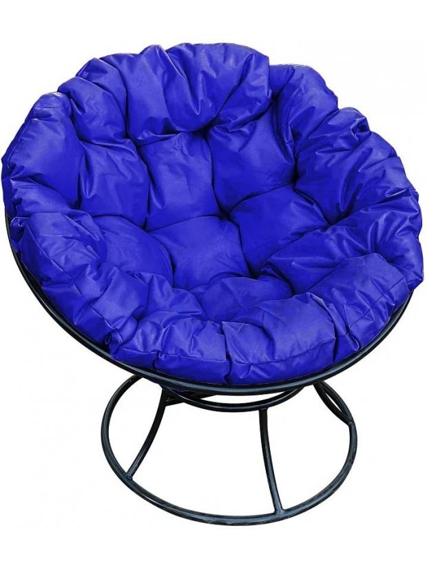 Металлическое кресло Папасан чёрное / синяя подушка