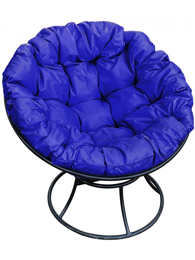 Металлическое кресло Папасан чёрное / синяя подушка