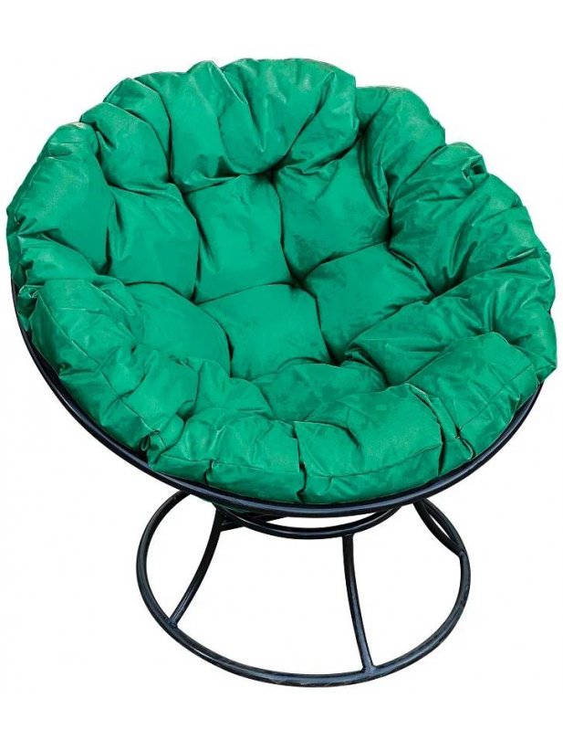 Металлическое кресло Папасан чёрное / зелёная подушка