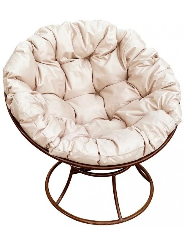 Металлическое кресло Папасан коричневое / бежевая подушка