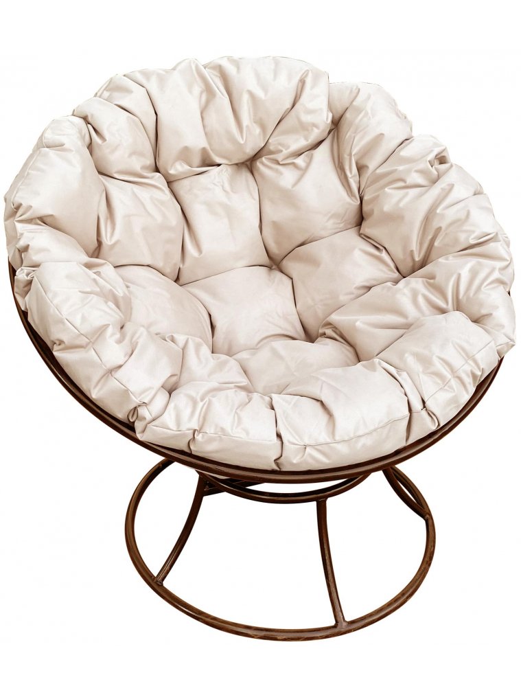 Металлическое кресло Папасан коричневое / бежевая подушка