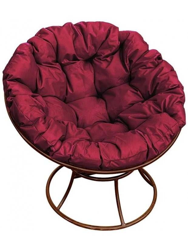 Металлическое кресло Папасан коричневое / бордовая подушка