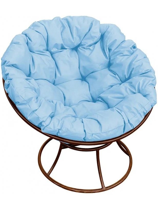 Металлическое кресло Папасан коричневое / голубая подушка