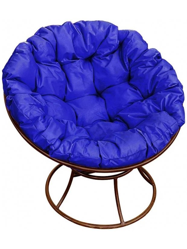 Металлическое кресло Папасан коричневое / синяя подушка