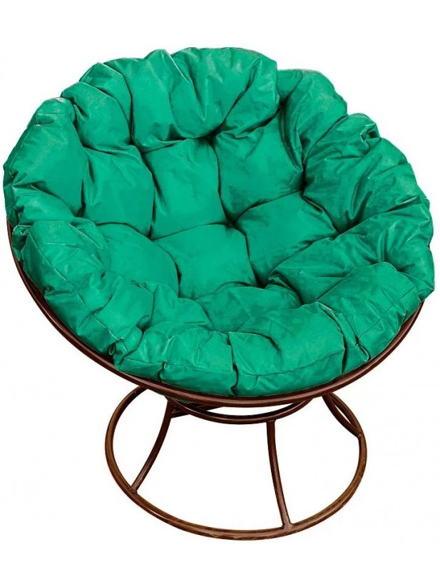Металлическое кресло Папасан коричневое / зелёная подушка