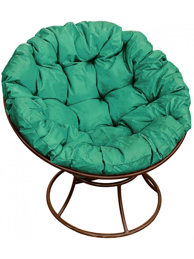 Металлическое кресло Папасан коричневое / зелёная подушка