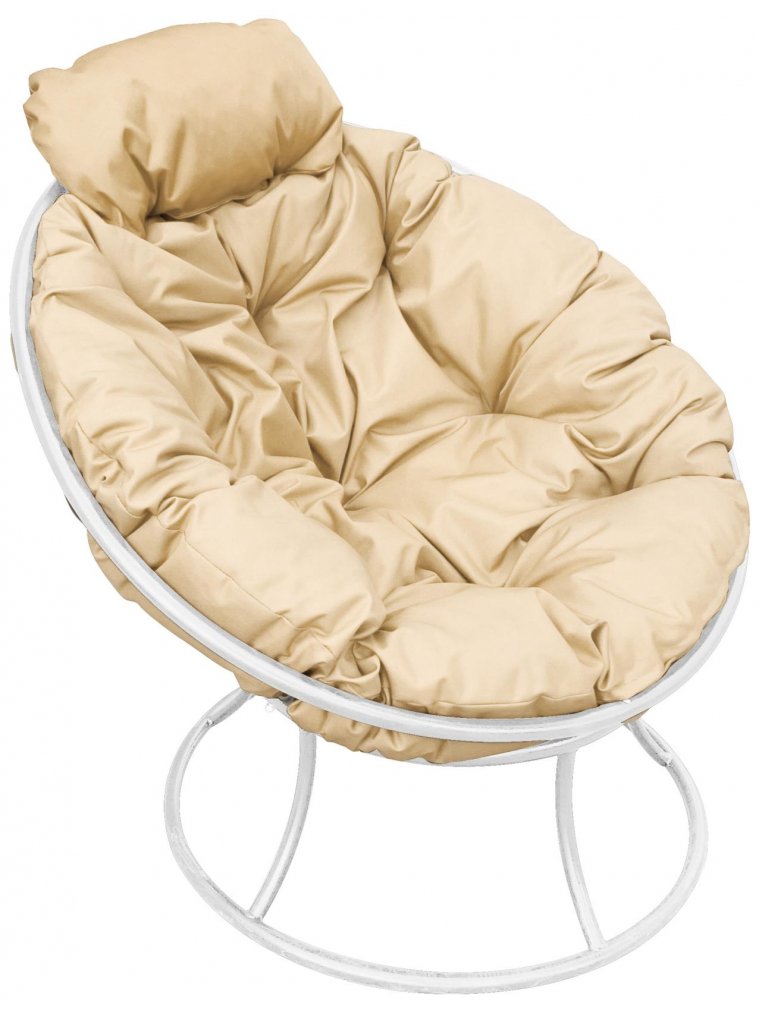 Металлическое кресло Папасан мини белое / бежевая подушка