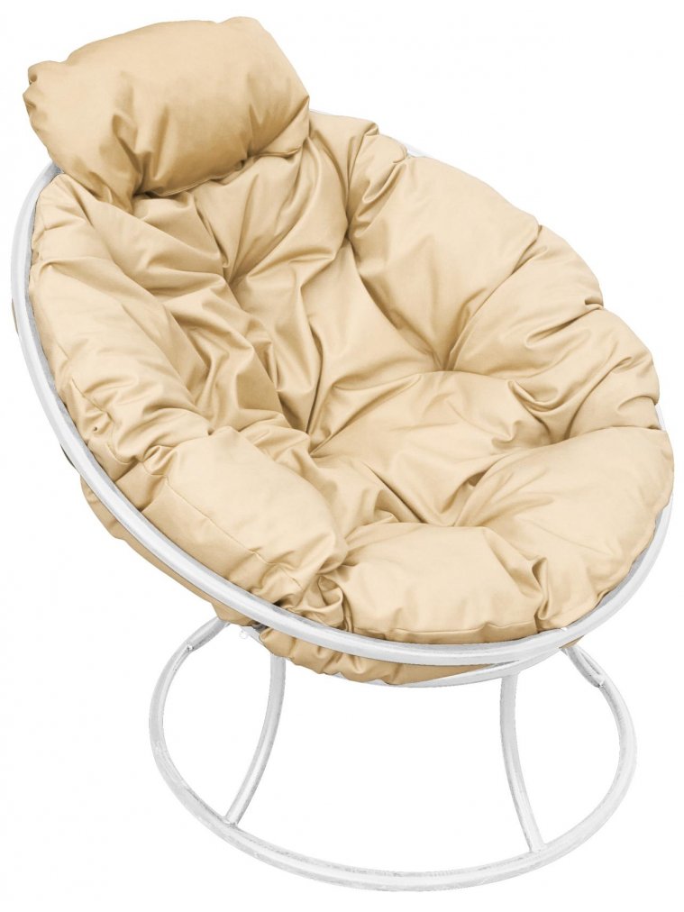 Металлическое кресло Папасан мини белое / бежевая подушка
