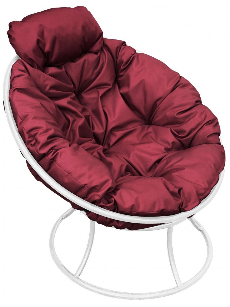 Металлическое кресло Папасан мини белое / бордовая подушка