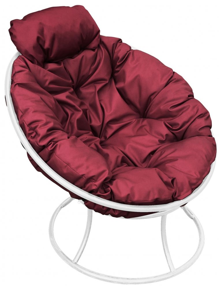 Металлическое кресло Папасан мини белое / бордовая подушка