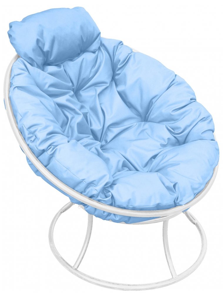 Металлическое кресло Папасан мини белое / голубая подушка