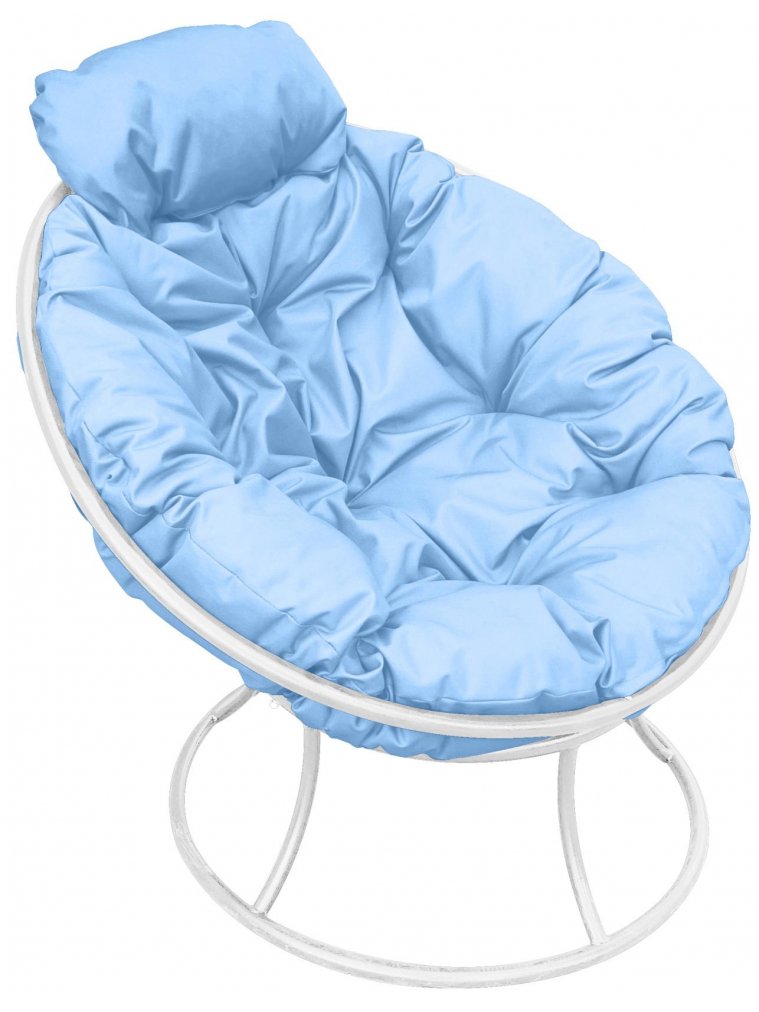 Металлическое кресло Папасан мини белое / голубая подушка