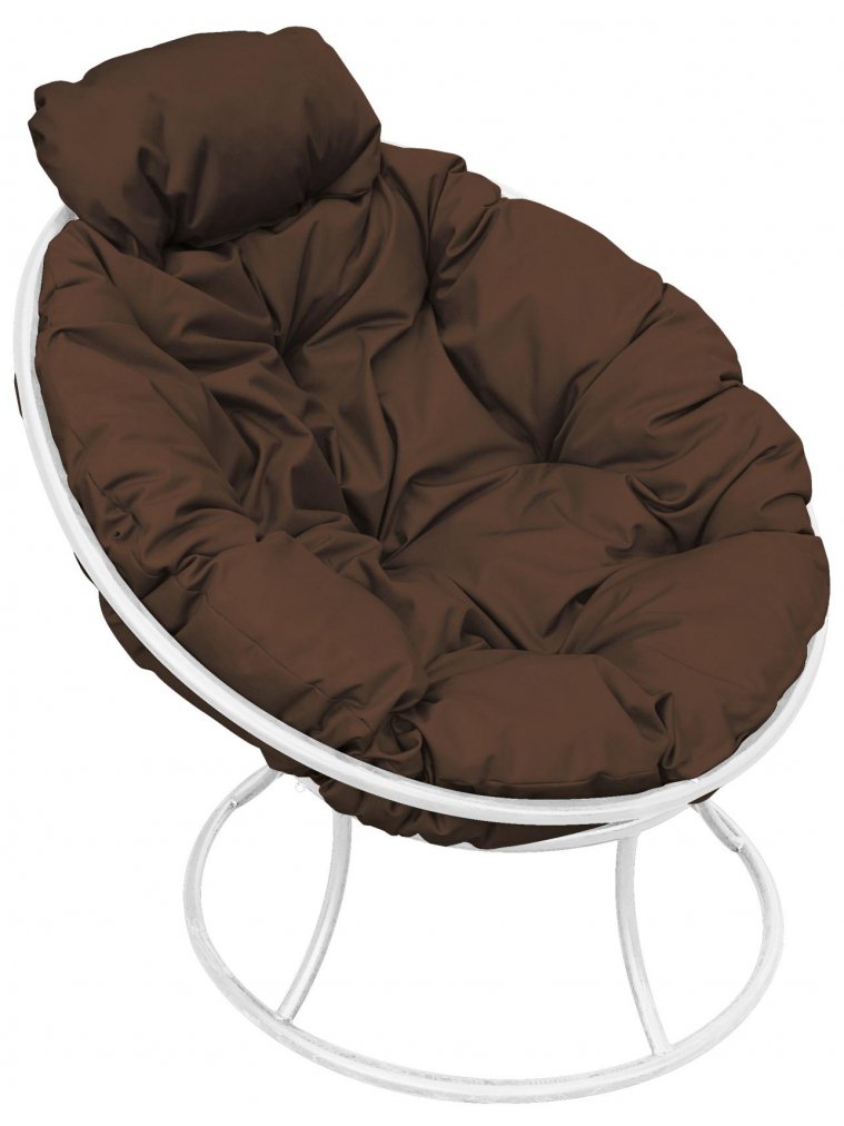 Металлическое кресло Папасан мини белое / коричневая подушка