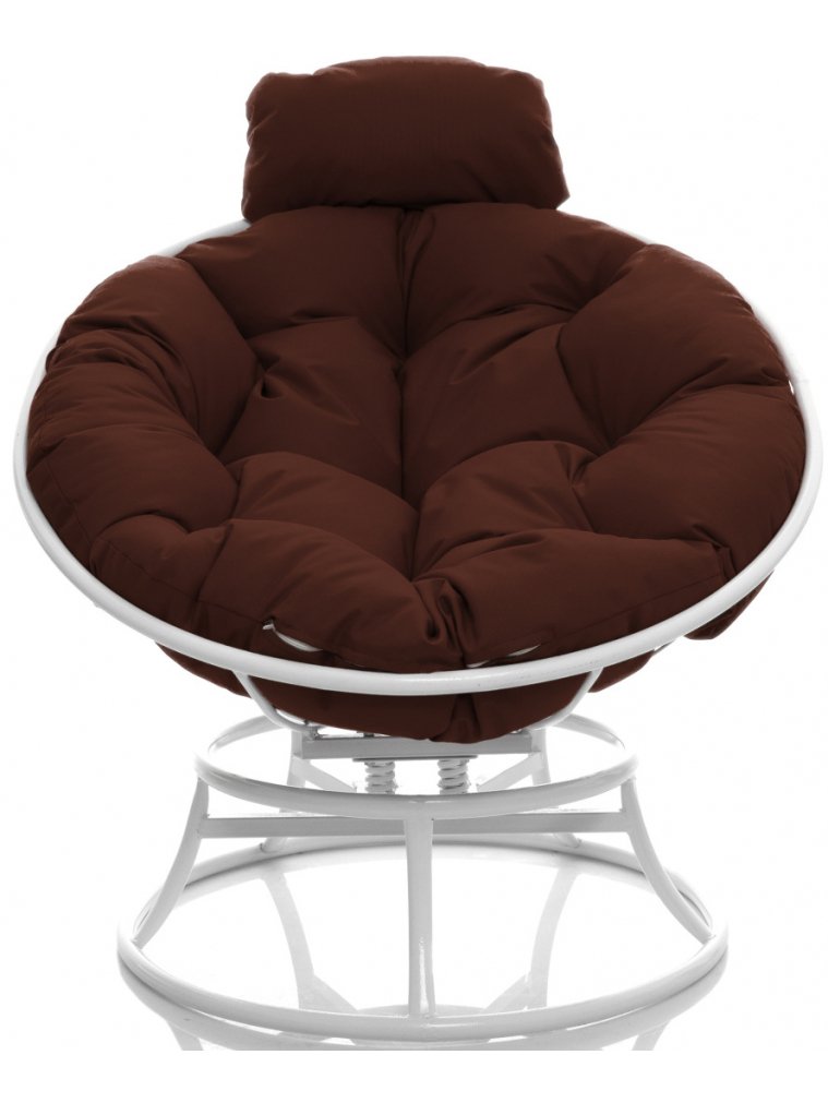 Металлическое кресло Папасан мини белое / коричневая подушка