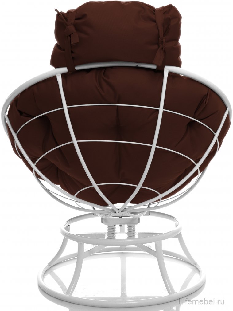 Металлическое кресло Папасан мини белое / коричневая подушка