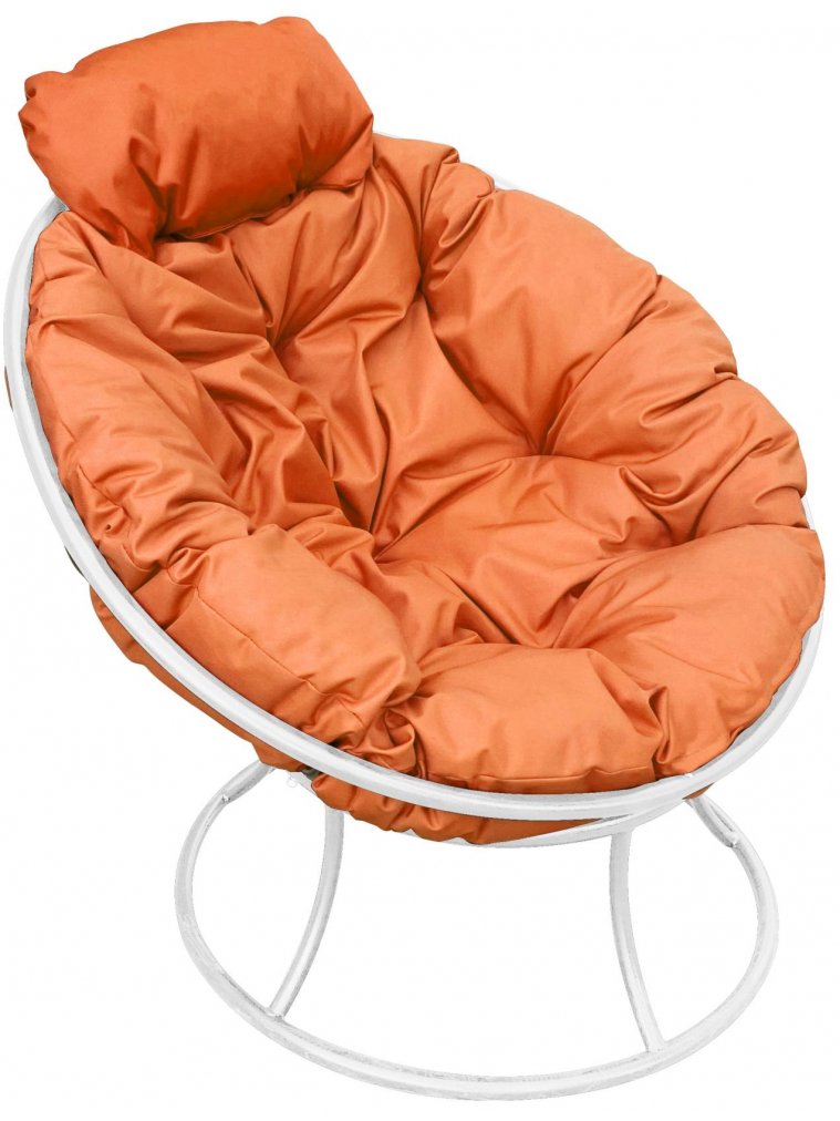 Металлическое кресло Папасан мини белое / оранжевая подушка