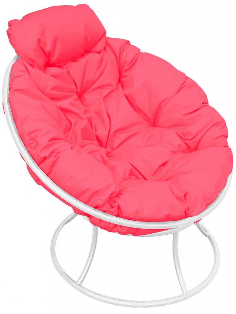 Металлическое кресло Папасан мини белое / розовая подушка