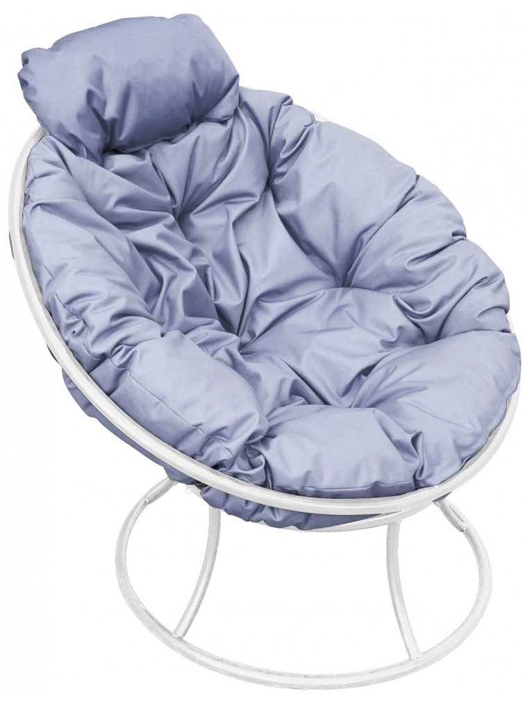 Металлическое кресло Папасан мини белое / серая подушка