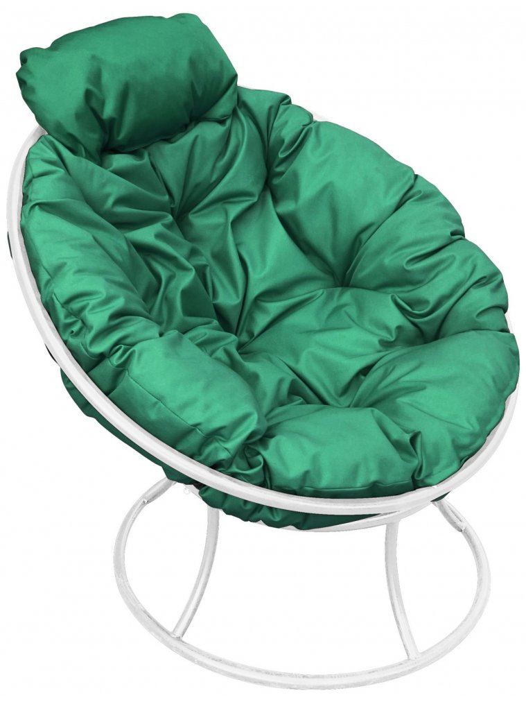 Металлическое кресло Папасан мини белое / зелёная подушка
