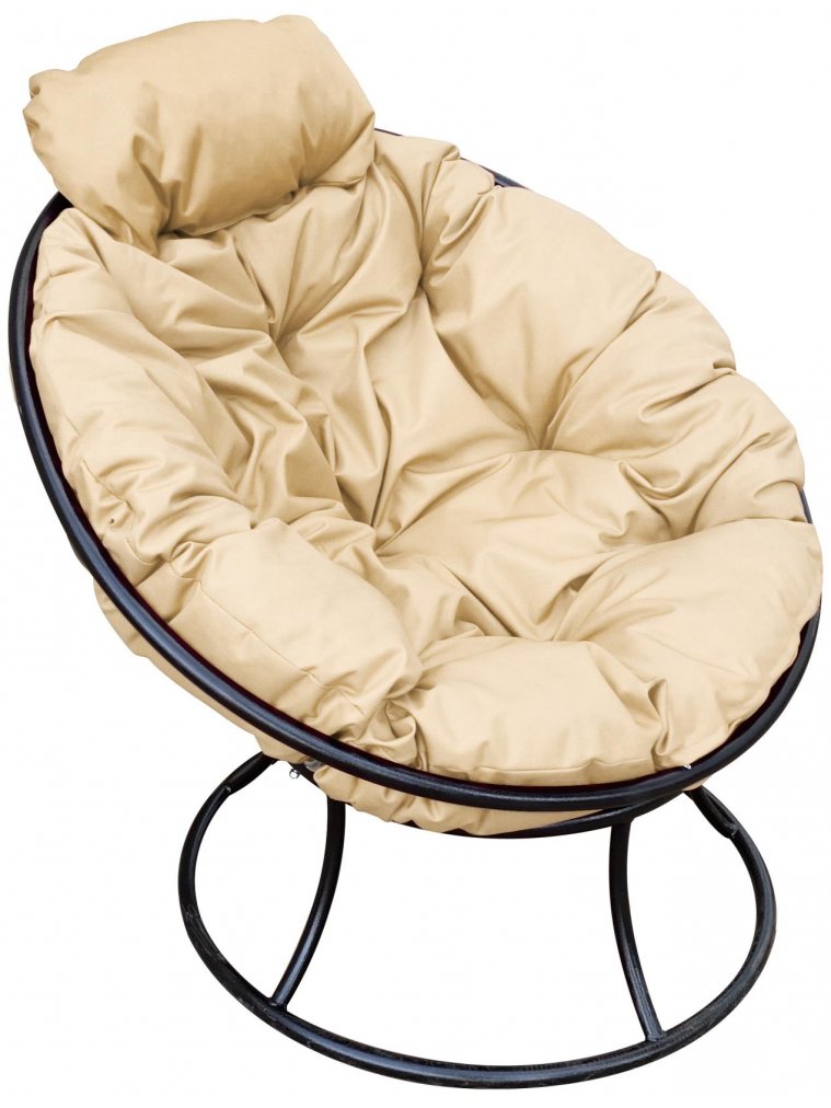 Металлическое кресло Папасан мини чёрное / бежевая подушка