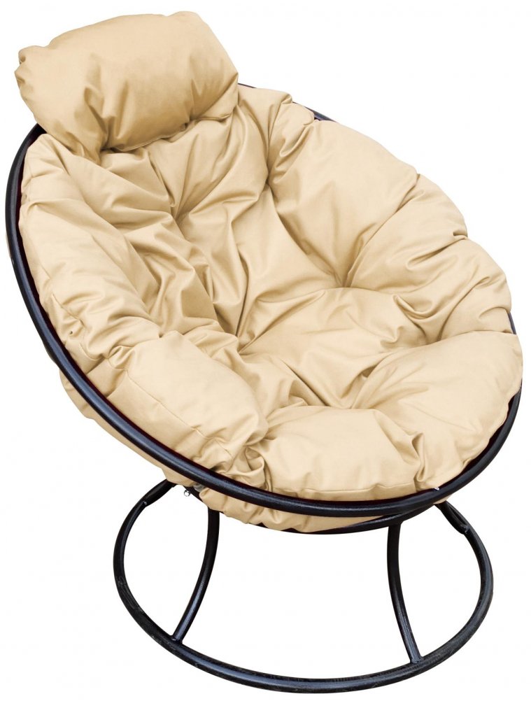 Металлическое кресло Папасан мини чёрное / бежевая подушка