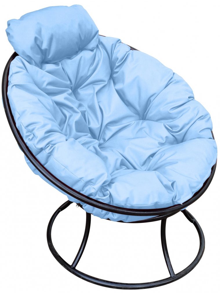Металлическое кресло Папасан мини чёрное / голубая подушка