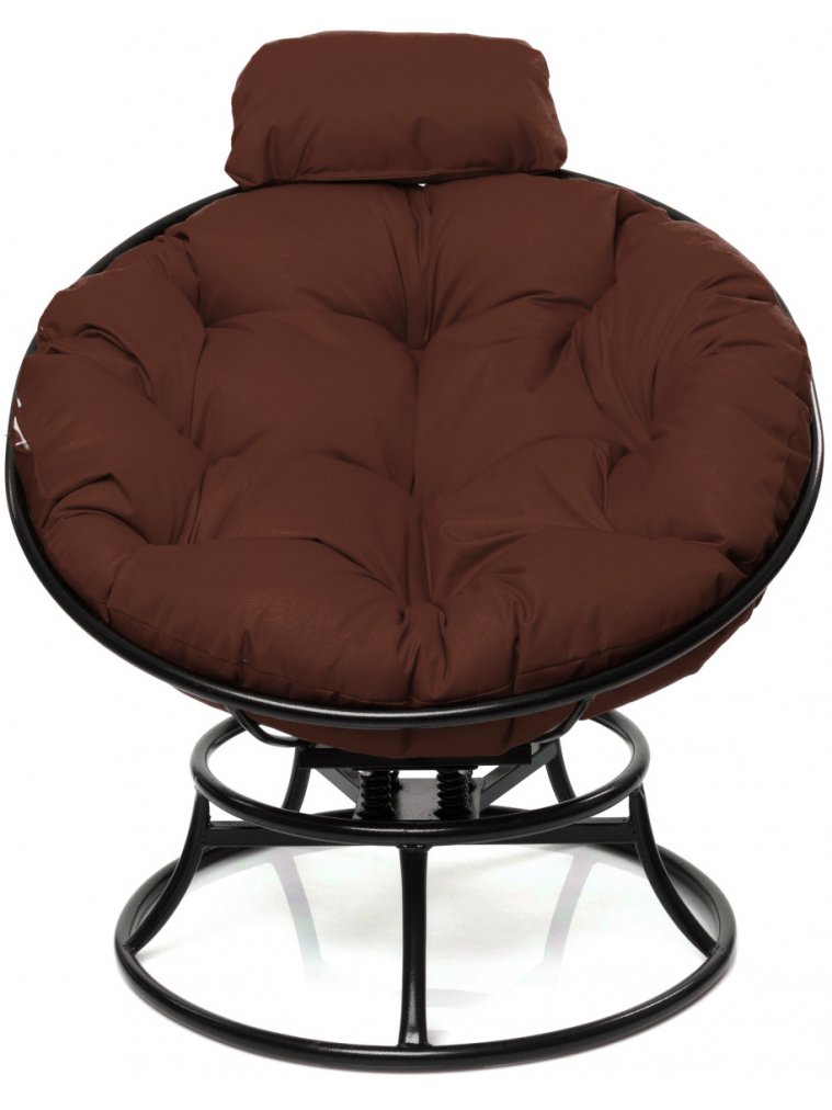 Металлическое кресло Папасан мини чёрное / коричневая подушка