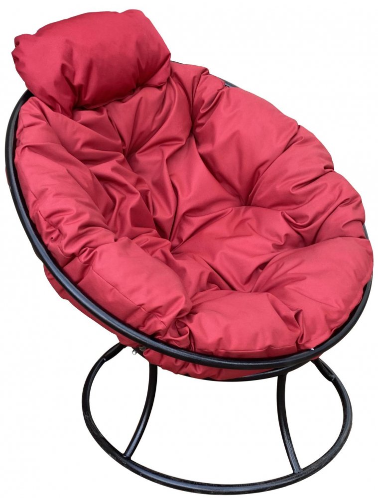 Металлическое кресло Папасан мини чёрное / красная подушка