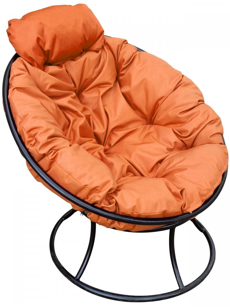 Металлическое кресло Папасан мини чёрное / оранжевая подушка