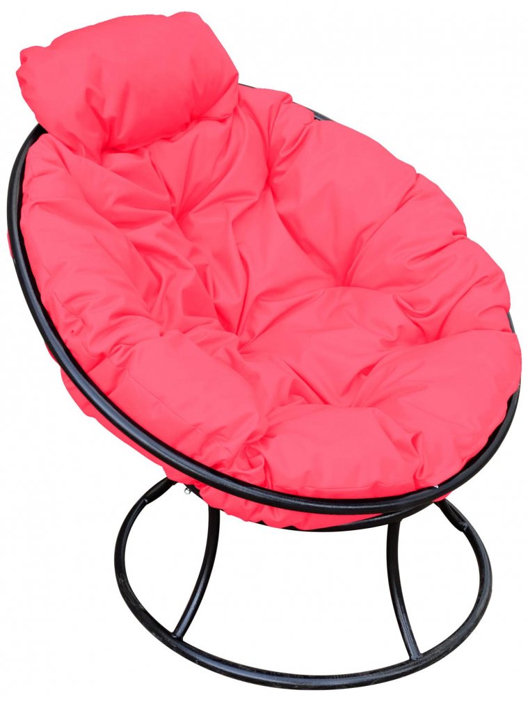 Металлическое кресло Папасан мини чёрное / розовая подушка
