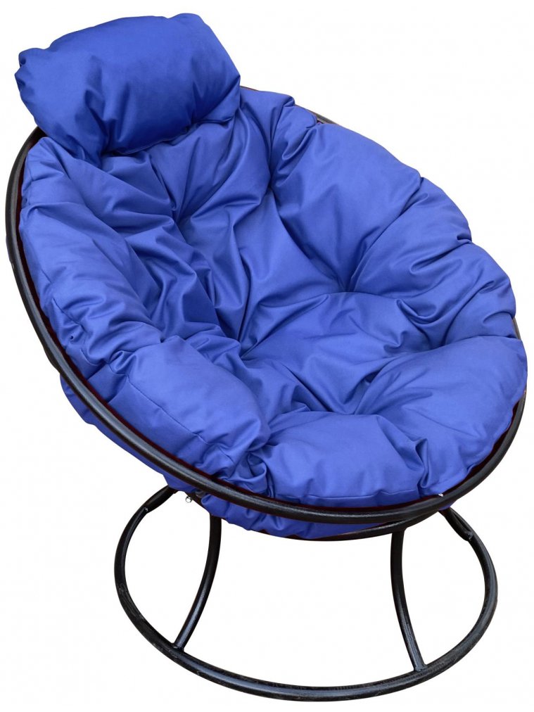 Металлическое кресло Папасан мини чёрное / синяя подушка