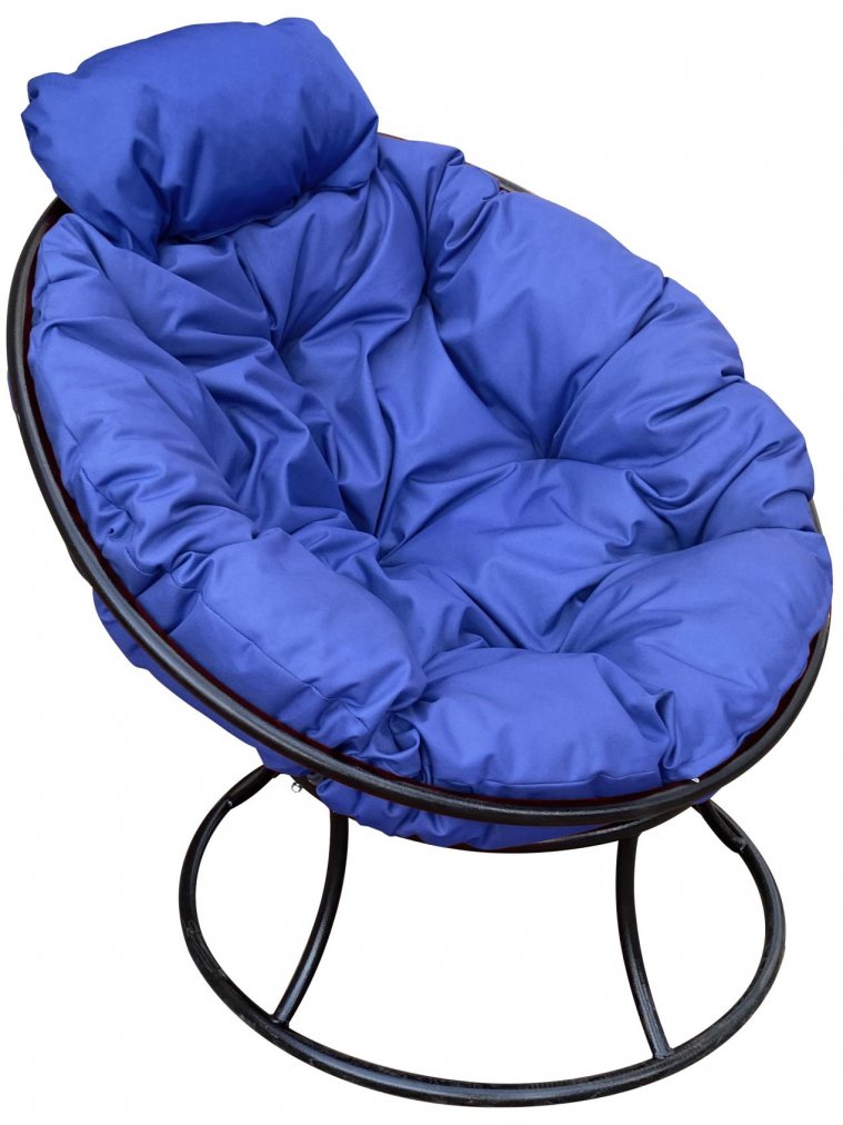 Металлическое кресло Папасан мини чёрное / синяя подушка