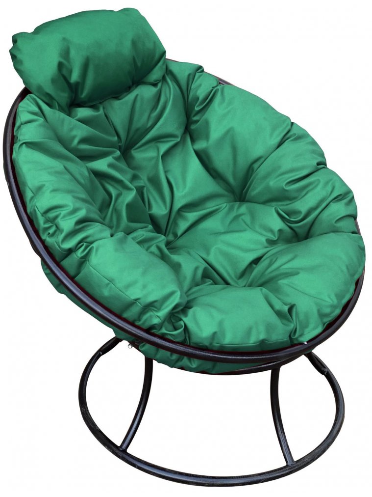 Металлическое кресло Папасан мини чёрное / зелёная подушка