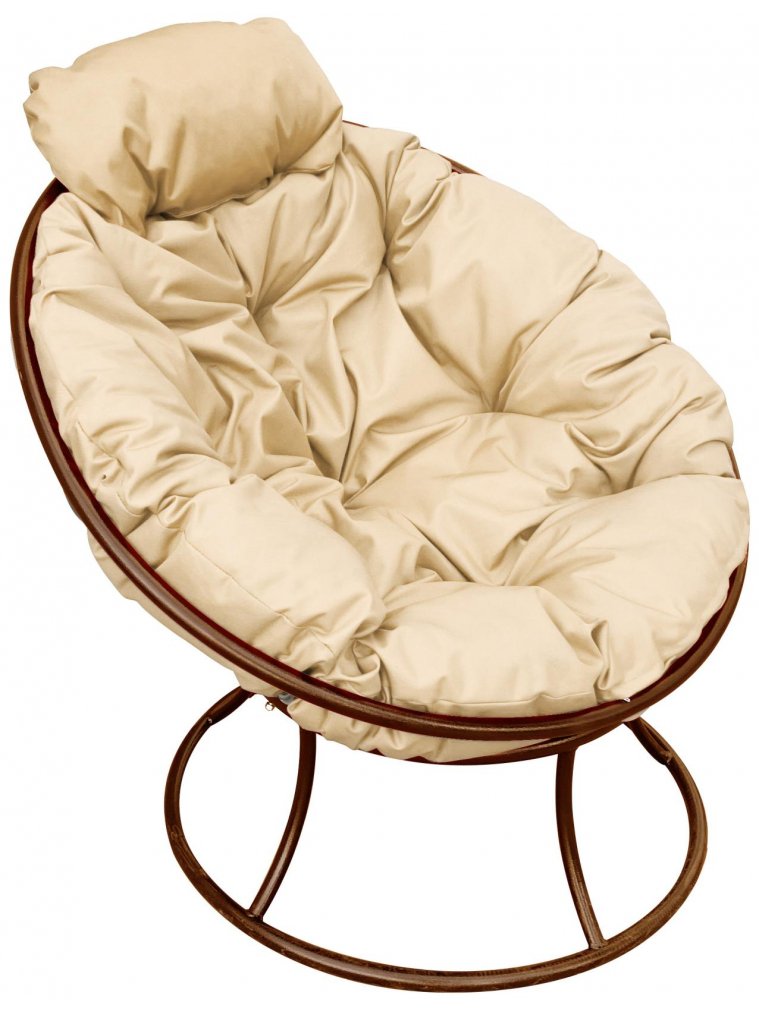 Металлическое кресло Папасан мини коричневое / бежевая подушка
