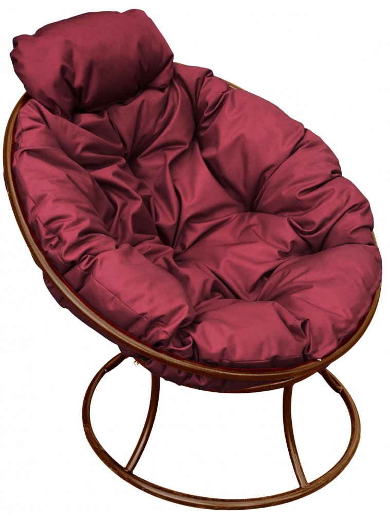 Металлическое кресло Папасан мини коричневое / бордовая подушка