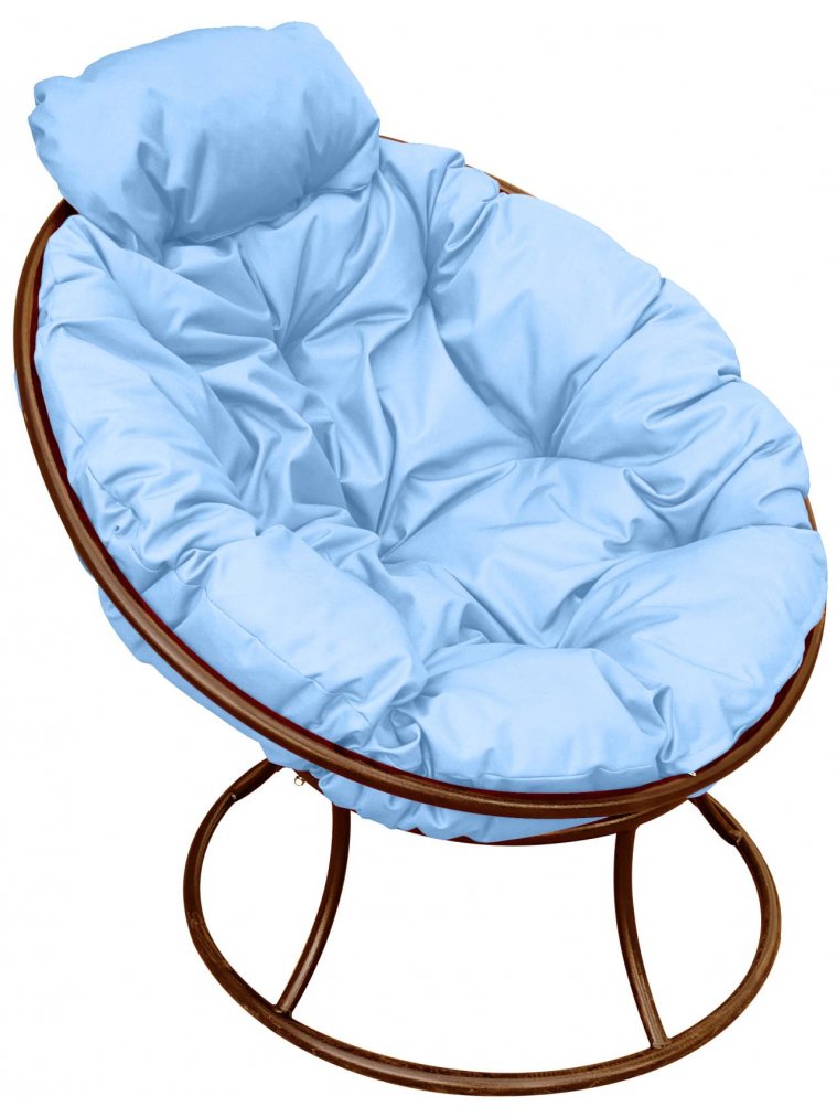Металлическое кресло Папасан мини коричневое / голубая подушка