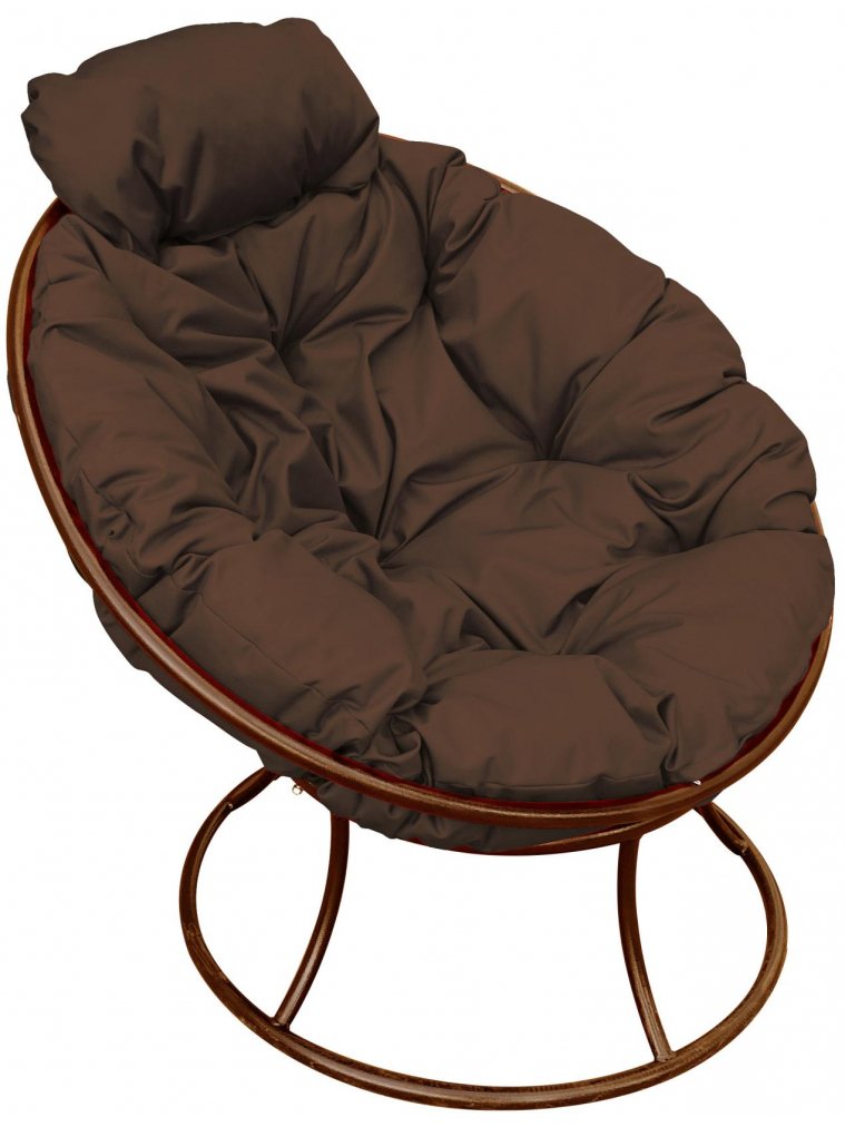Металлическое кресло Папасан мини коричневое / коричневая подушка