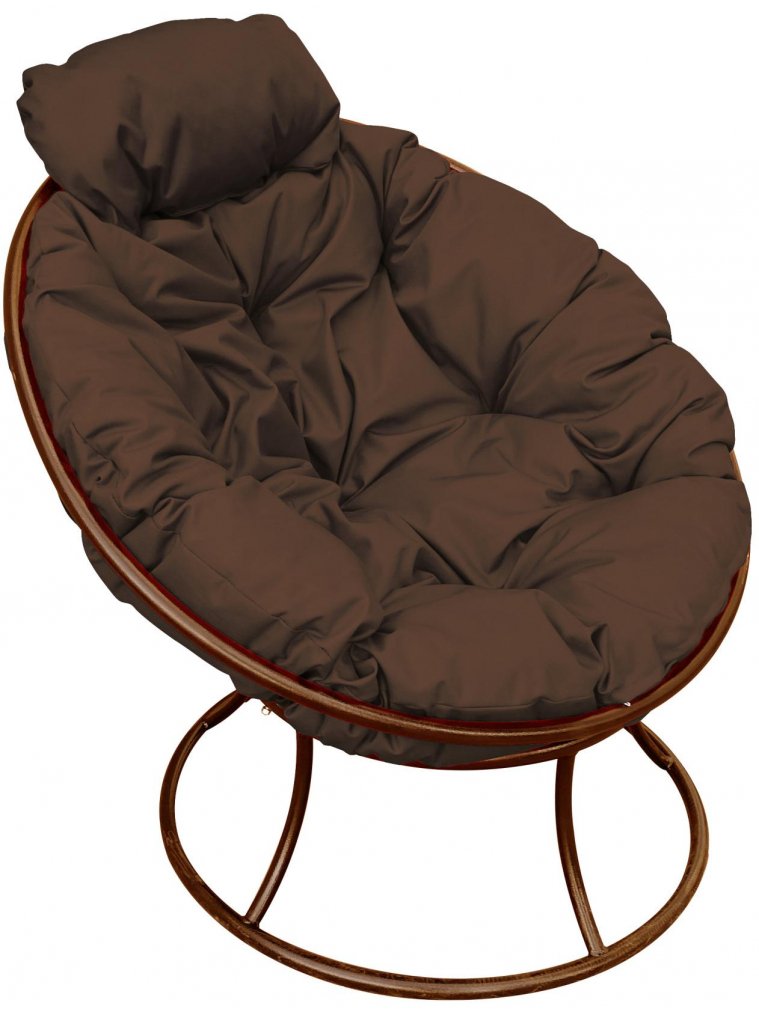 Металлическое кресло Папасан мини коричневое / коричневая подушка