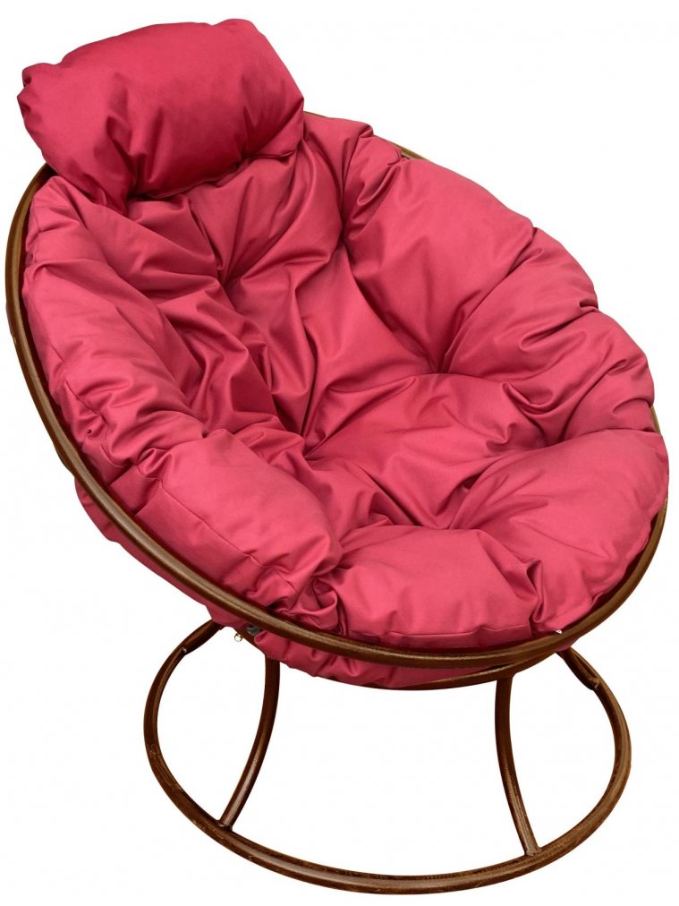 Металлическое кресло Папасан мини коричневое / красная подушка