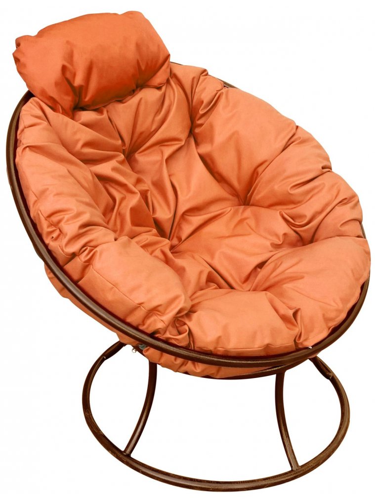 Металлическое кресло Папасан мини коричневое / оранжевая подушка