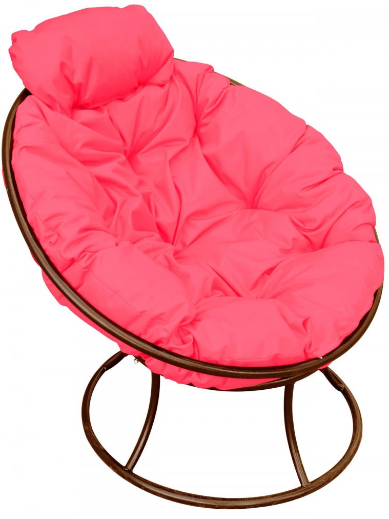 Металлическое кресло Папасан мини коричневое / розовая подушка