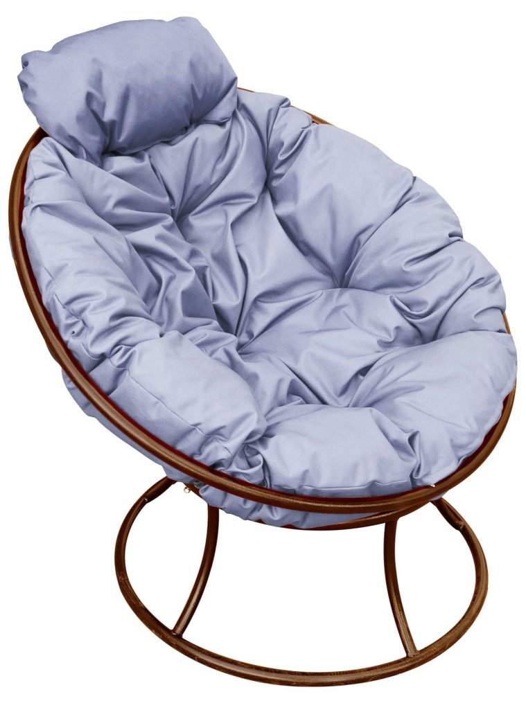 Металлическое кресло Папасан мини коричневое / серая подушка