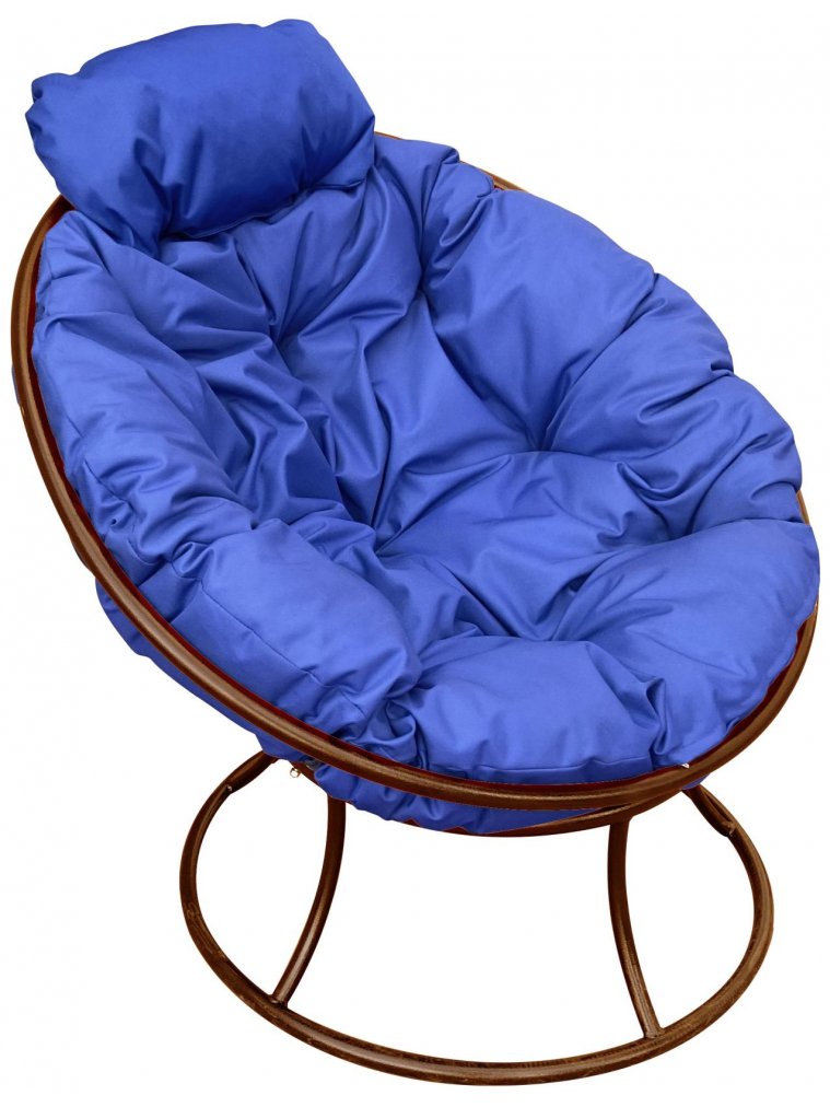 Металлическое кресло Папасан мини коричневое / синяя подушка