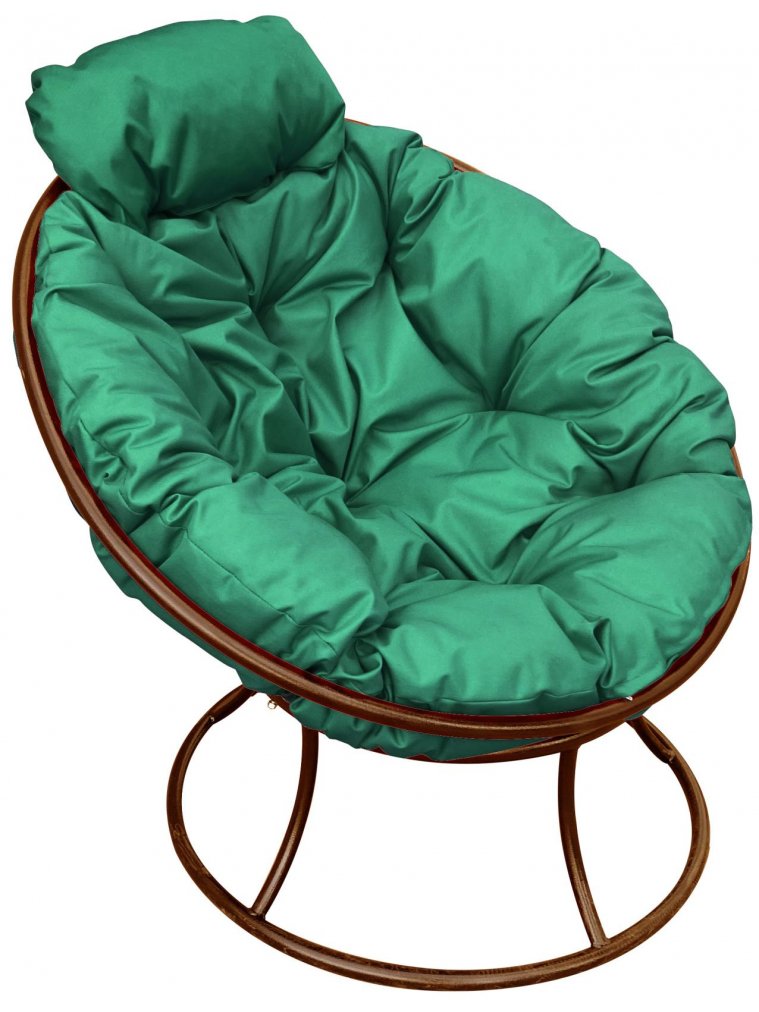 Металлическое кресло Папасан мини коричневое / зелёная подушка