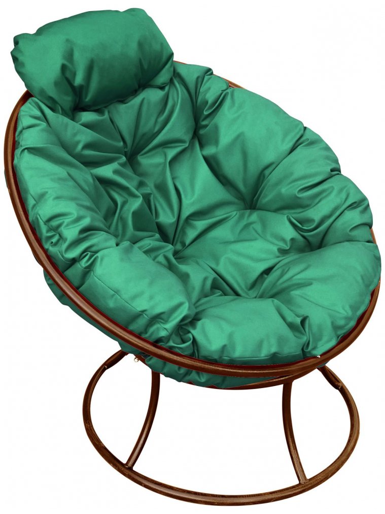 Металлическое кресло Папасан мини коричневое / зелёная подушка