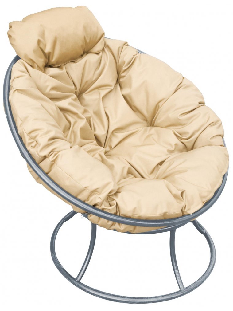 Металлическое кресло Папасан мини серое / бежевая подушка